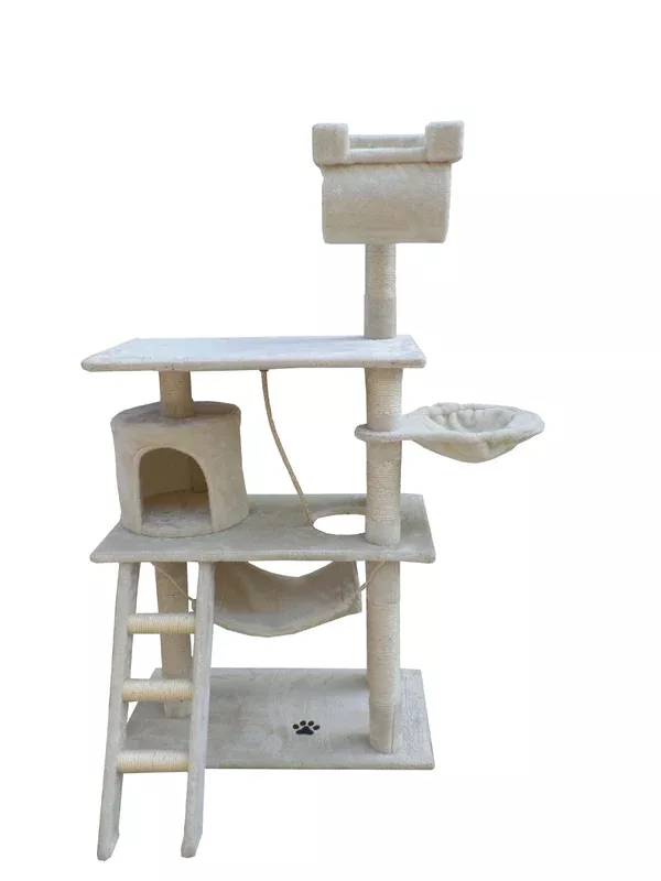 140cm Cat Scratching Post Tree with Ladder & Hammock - Beige | Premium Cat Playground