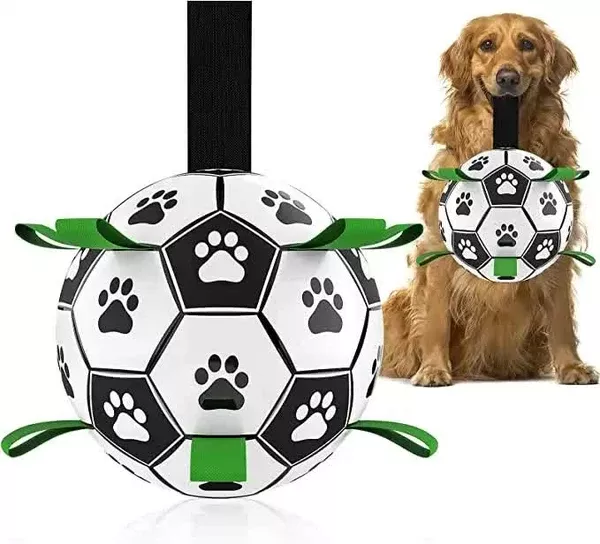 1515cm Interactive Dog Toy Soccer Ball with Rope | Outdoor Fetch & Tug Play | Training & Exercise Pet Toy