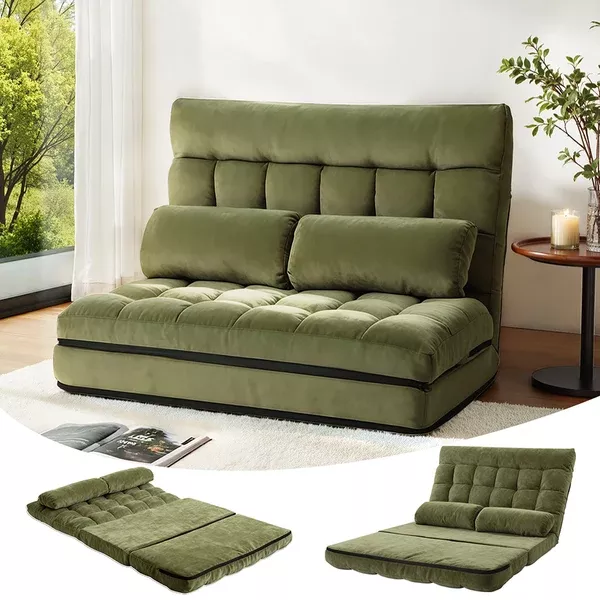 2 Seater Sofa Bed | Green Fabric | Lounge Couch