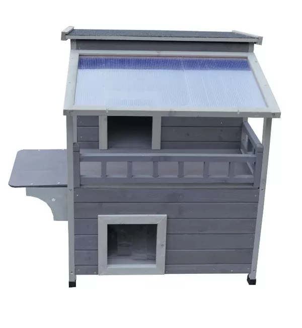 2-Story Outdoor Cat Shelter Condo with Escape Door