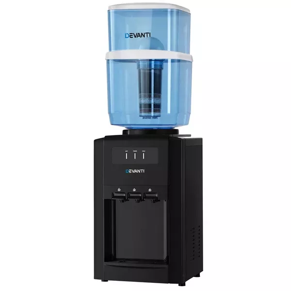 22L Devanti Water Cooler Dispenser | Bench Top | 3 Taps | Chiller Filter Purifier | Black