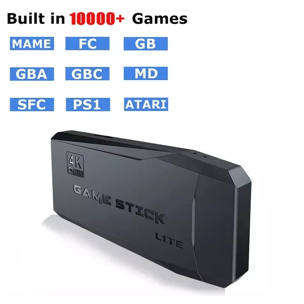 64G 4K Retro Video Game Stick | 10,000+ Games | HDMI Console | 2 Wireless Controllers