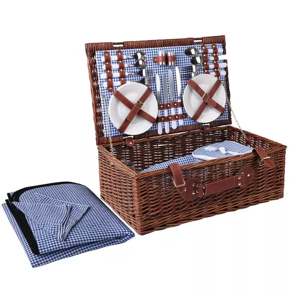 Alfresco 4 Person Picnic Basket Handle Baskets Outdoor Insulated Blanket