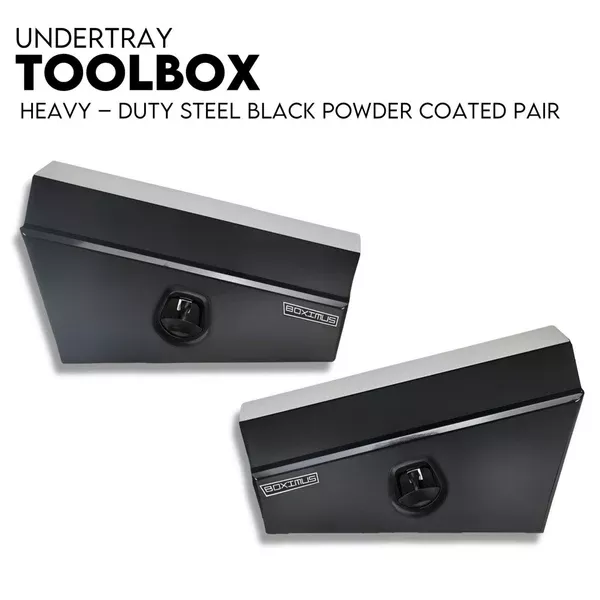 Black Steel 750mm Under Tray Tool Box Underbody Pair Set