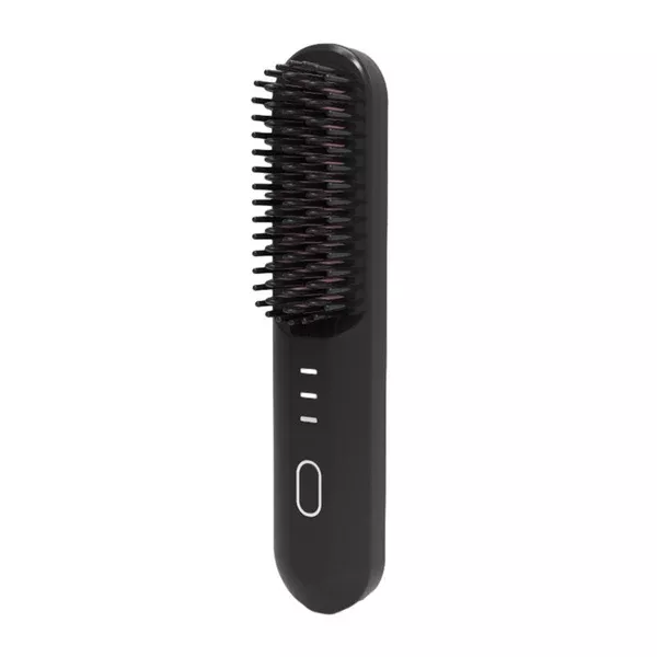 Black Wireless Hair Straightening Brush | Portable 2-in-1 Styling Tool | USB Charging | Ceramic Heat Technology