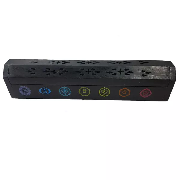 Black Wooden Chakra Incense Burner Box | 30cm