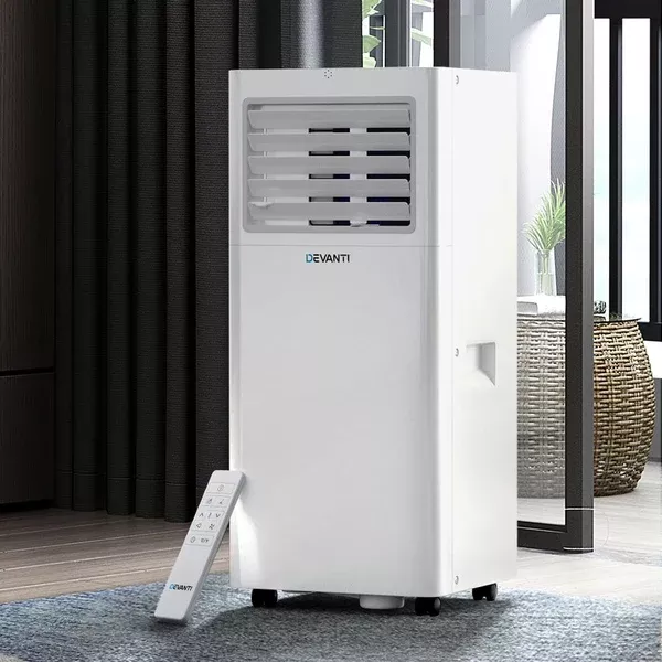 Devanti Portable Air Conditioner | 7000BTU Cooling, Mobile Fan Cooler, Dehumidifier