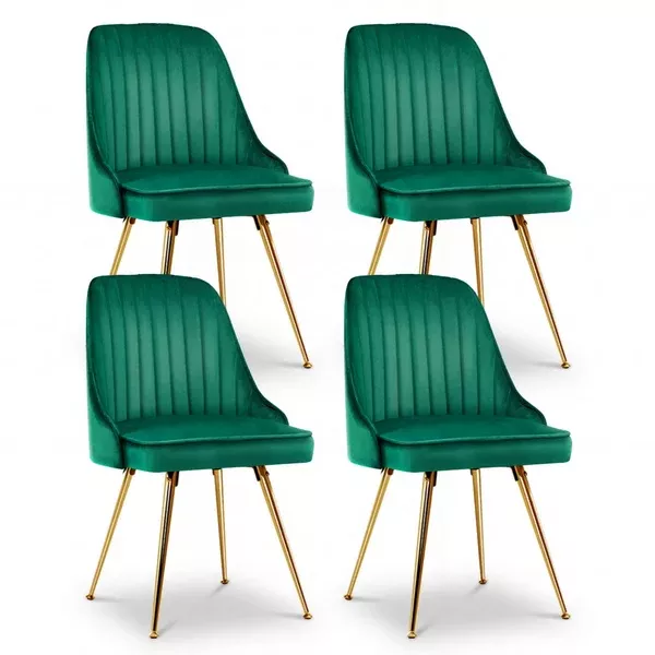 Dining Chairs Set 4pc | Channel Tuft Velvet Chairs | Green