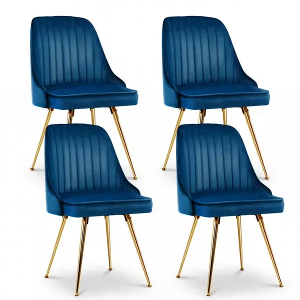 Dining Chairs Set 4pc | Velvet Channel Tufted | Blue