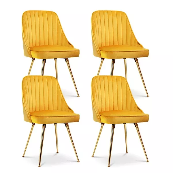 Dining Chairs Set 4pc | Velvet Channel Tufted | Yellow