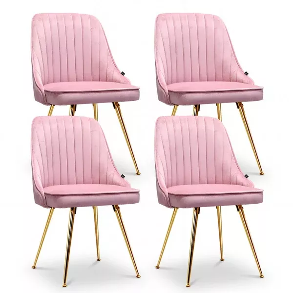 Dining Chairs Set 4pc | Velvet Channel Tufting | Pink