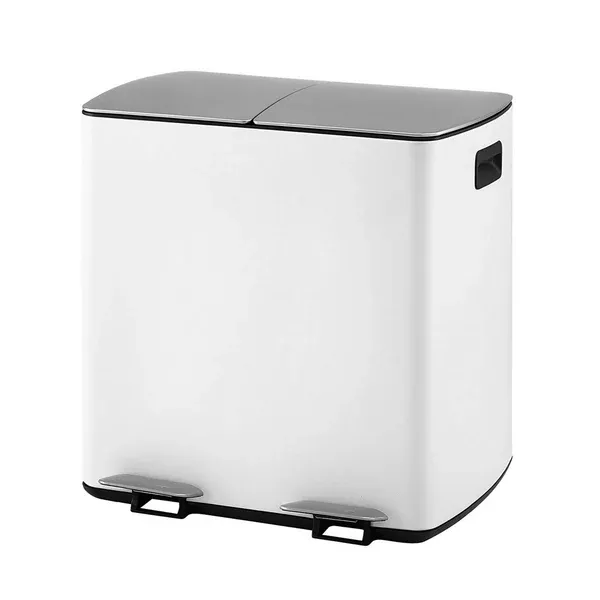 Dual Compartment Pedal Bin | 40L | Waste + Recycle | White