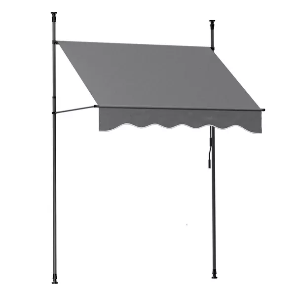 Fixed Pivot Arm Awning | 2.0 x 1.8m | Outdoor Door Canopy | Grey