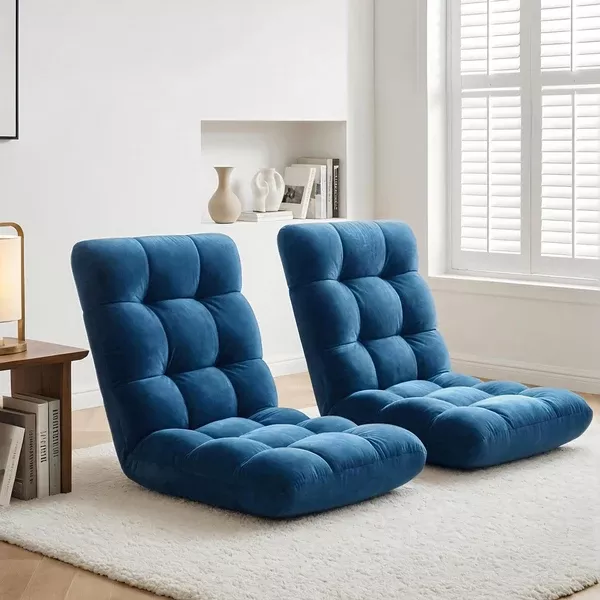 Floor Lounge Sofa Bed Set 2pc | Flannel Fabric | Navy