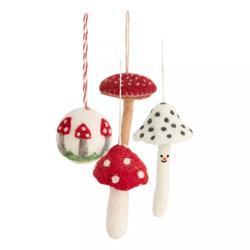 Fun Fungi Ornament|Ball 1.75″|Natural 2.75″ x 4.5″|Dot Cap 2.25″ x 3.5″