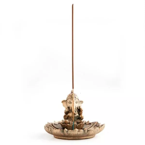 Gold Ganesh on Lotus Incense Burner