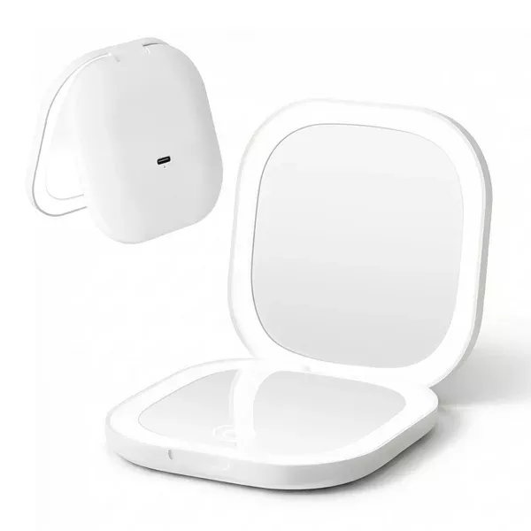 LED Compact Mirror | Square Travel Makeup Mirror | 10x Magnification | White