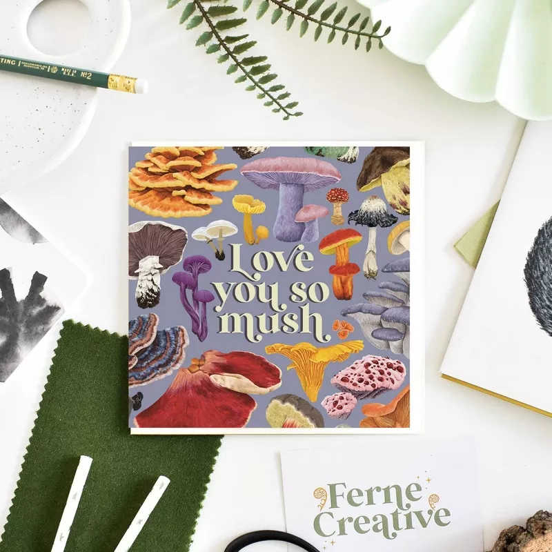 ‘Love you so mush’ Illustrated Fungi blank Greetings Card