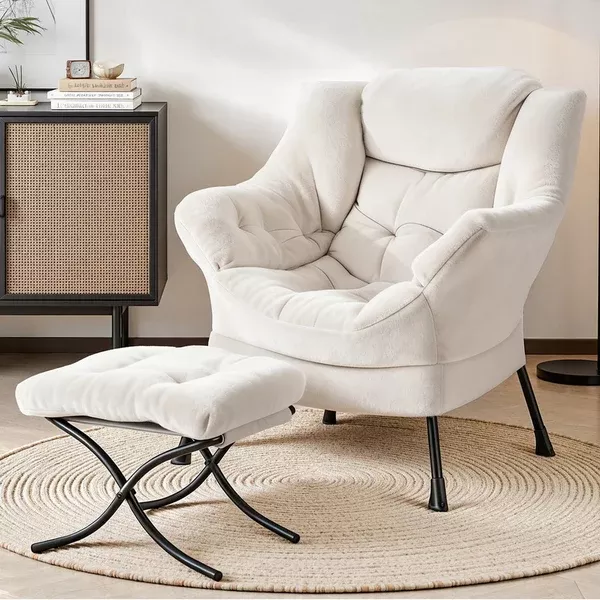 Ottoman Footrest | Velvet Accent Stool | White