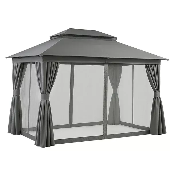 Outdoor Gazebo | 3x4m | Steel Frame Canopy | Curtains | Grey
