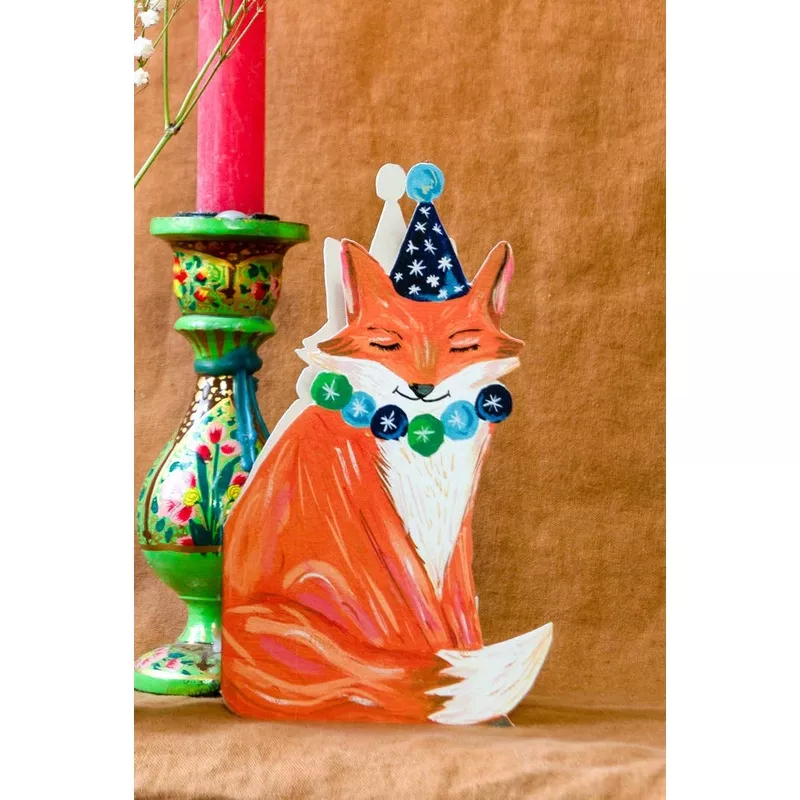 ‘Party Fox’ Die-Cut Greetings Card