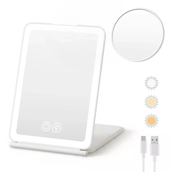 Rechargeable Travel Makeup Mirror | Lighted Mirror with 10x Magnifier | White