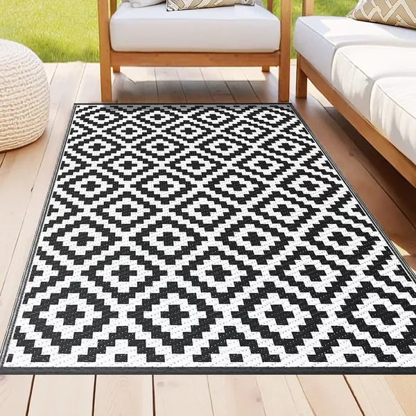 Reversible Outdoor Rug | 120x180cm | PP Dual-Sided Patio Mat | Cross Pattern