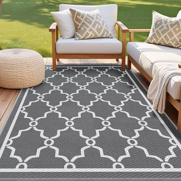 Reversible Outdoor Rug | 152x244cm | PP Dual-Sided Patio Mat | Maroc Pattern