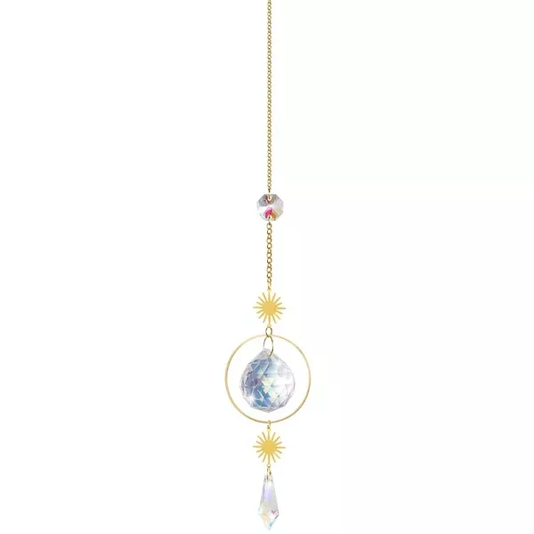 (Style 1) 4 Pcs Crystal Wind Chimes | Sun Catcher | Star Moon Dream Catcher | 30cm for Window
