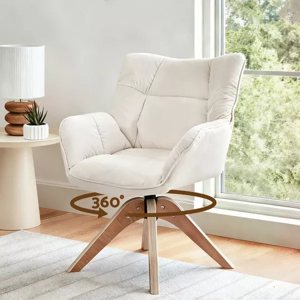 Swivel Nursing Chair | Velvet Fabric | White
