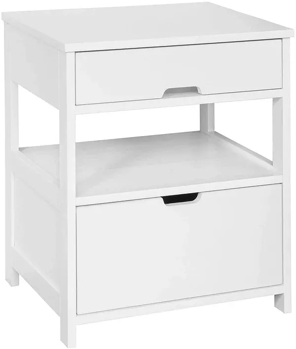 White Bedside Table with 2 Drawers