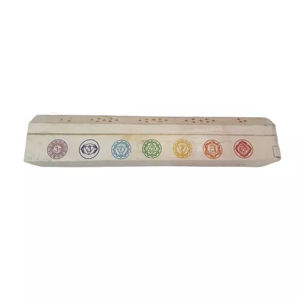 White Wooden Chakra Incense Burner Box | 30cm