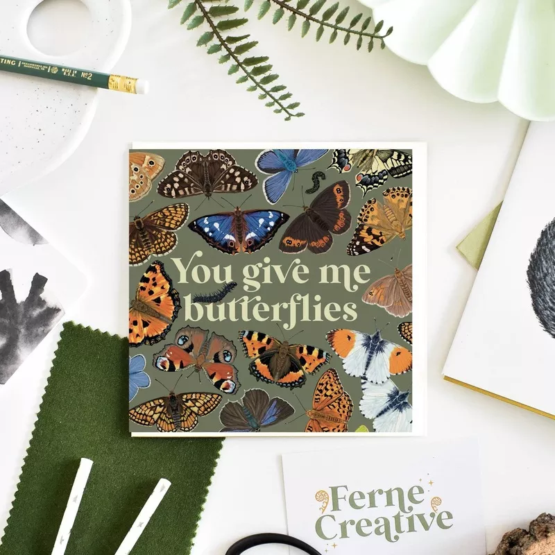 ‘You give me butterflies’ Illustrated Butterfly Greetings Card