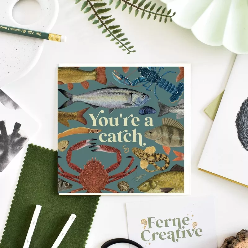 ‘You’re a catch’ Illustrated Marine Life Greetings Card